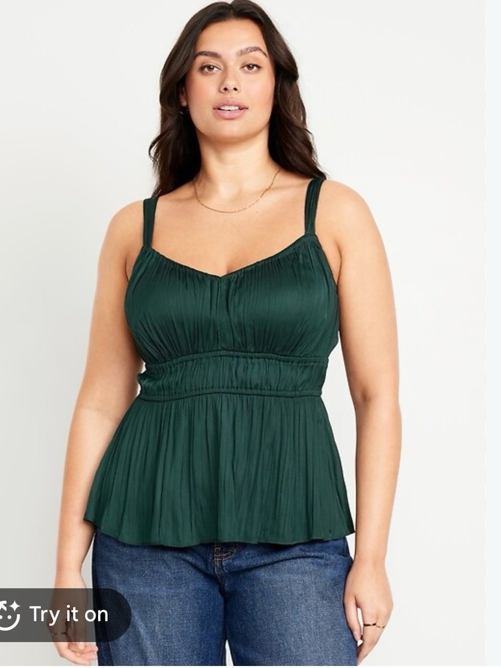 Old Navy Dark Green Pleated Spaghetti-Strap Tank